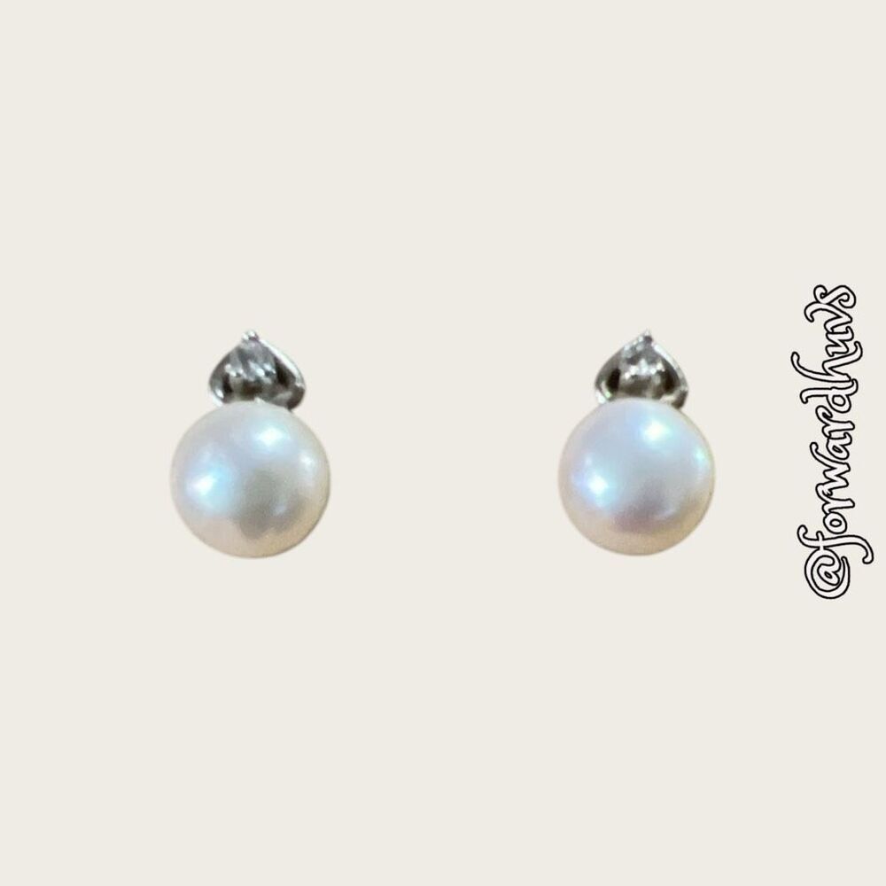Real Pearl & Glass Earrings Set in 0.925 Sterling Silver Settings